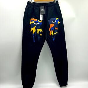 NWT ROKU STUDIO MENS SIZE SMALL TEAR DROP EYES BLACK FLEECE SWEATPANTS